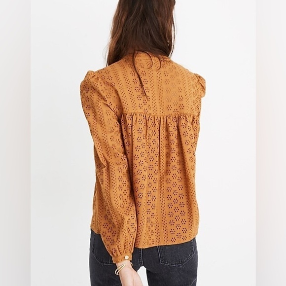 Madewell | Eyelet Double-Tie Boho Peasant Top Mustard Yellow Size Small - Picture 3 of 7